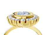 Yellow gold Fancy Blue Oval  Halo Diamond Ring with Milgrain Edge and Round Prong Setting_30