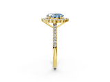 Yellow gold Fancy Blue Oval  Halo Diamond Ring with Pavé Band and Prong Setting_39
