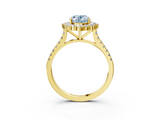 Yellow gold Fancy Blue Oval  Halo Diamond Ring with Pavé Band and Prong Setting_40