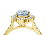 Yellow gold Fancy Blue Oval  Halo Diamond Ring with Pavé Band and Prong Setting_41