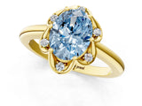 Yellow gold Fancy Blue Oval  Halo Diamond Ring with Round Cluster Setting, Solitaire Band, and Four-Prong Setting_49