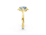 Yellow gold Fancy Blue Oval  Halo Diamond Ring with Round Cluster Setting, Solitaire Band, and Four-Prong Setting_50