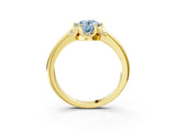 Yellow gold Fancy Blue Oval  Halo Diamond Ring with Round Cluster Setting, Solitaire Band, and Four-Prong Setting_51