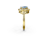 Yellow gold Fancy Blue Oval  Halo Diamond Ring with Split Shank and Four-Prong Setting_63