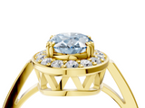 Yellow gold Fancy Blue Oval  Halo Diamond Ring with Split Shank and Four-Prong Setting_65