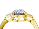 Yellow gold Fancy Blue Oval  Halo Diamond Ring with Tapered Band and Four-Prong Setting_11