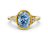 Yellow gold Fancy Blue Oval  Halo Diamond Ring with Tapered Band and Four-Prong Setting_7