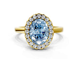 Yellow gold Fancy Blue Oval  Halo Diamond Solitaire with Pavé Band and Four-Prong Setting_71