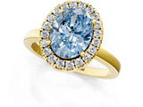 Yellow gold Fancy Blue Oval  Halo Diamond Solitaire with Pavé Band and Four-Prong Setting_72