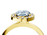Yellow gold Fancy Blue Oval  Halo Diamond Solitaire with Pavé Band and Four-Prong Setting_75