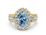 Yellow gold Fancy Blue Oval  Halo Diamond Split Shank Engagement Ring with Prong Setting_59