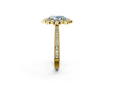 Yellow gold Fancy Blue Oval  Halo Milgrain Pave Diamond Ring with Four-Prong Setting 3