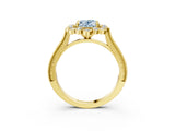 Yellow gold Fancy Blue Oval  Halo Milgrain Pave Diamond Ring with Four-Prong Setting 4