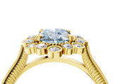 Yellow gold Fancy Blue Oval  Halo Milgrain Pave Diamond Ring with Four-Prong Setting 5