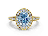Yellow gold Fancy Blue Oval  Halo Pavé Diamond Engagement Ring with Bezel Setting_37
