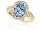 Yellow gold Fancy Blue Oval  Halo Pavé Diamond Engagement Ring with Bezel Setting_38