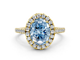 Yellow gold Fancy Blue Oval  Halo Pavé Diamond Engagement Ring with Four-Prong Setting_3