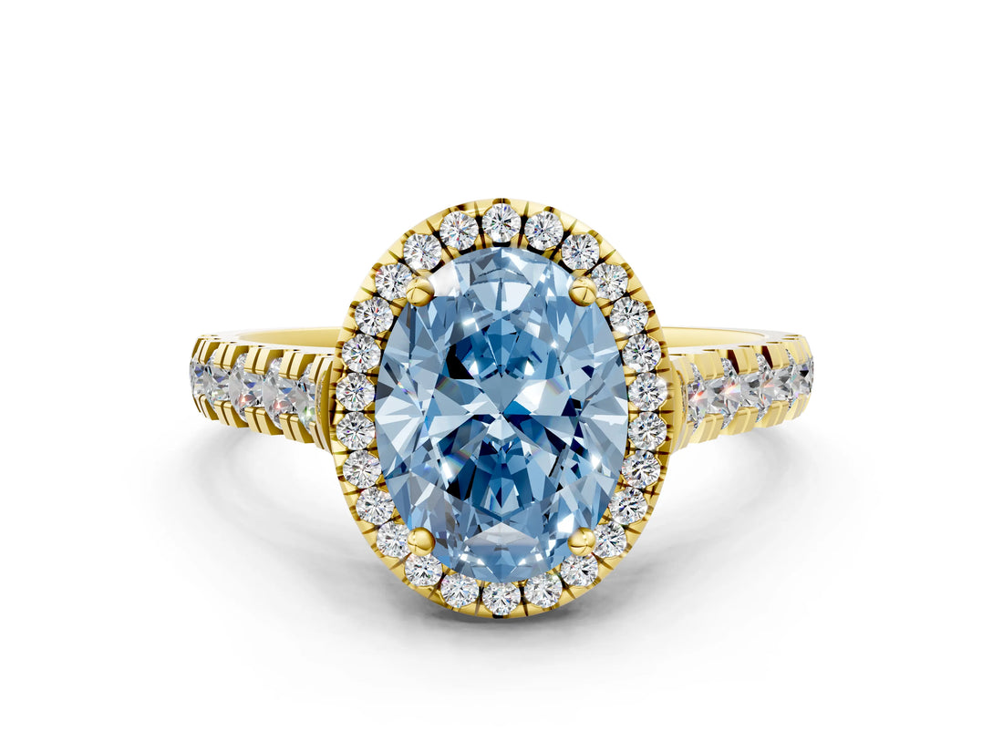 Yellow gold Fancy Blue Oval  Halo Pavé Diamond Engagement Ring with Four-Prong Setting_31