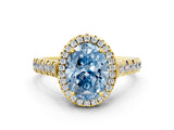 Yellow gold Fancy Blue Oval  Halo Pavé Diamond Engagement Ring with Four-Prong Setting_31