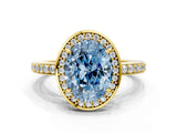 Yellow gold Fancy Blue Oval  Halo Pave Band Solitaire Ring with Prong Setting_65