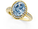 Yellow gold Fancy Blue Oval  Halo Pave Band Solitaire Ring with Prong Setting_66