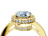 Yellow gold Fancy Blue Oval  Halo Pave Band Solitaire Ring with Prong Setting_69