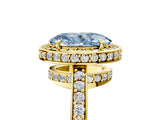 Yellow gold Fancy Blue Oval  Halo Pave Band Solitaire Ring with Prong Setting_70
