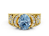 Yellow gold Fancy Blue Oval  Halo Pave Diamond Engagement Ring with Milgrain Detailing_49
