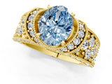 Yellow gold Fancy Blue Oval  Halo Pave Diamond Engagement Ring with Milgrain Detailing_50