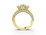 Yellow gold Fancy Blue Oval  Halo Pave Diamond Engagement Ring with Milgrain Detailing_52