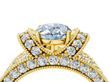 Yellow gold Fancy Blue Oval  Halo Pave Diamond Engagement Ring with Milgrain Detailing_53