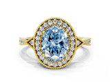 Yellow gold Fancy Blue Oval  Halo Round Diamond Milgrain Pave Engagement Ring_3
