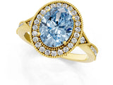 Yellow gold Fancy Blue Oval  Halo Round Diamond Milgrain Pave Engagement Ring_4