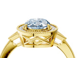 Yellow gold Fancy Blue Oval  Halo Round Diamond Milgrain Pave Engagement Ring_7