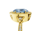Yellow gold Fancy Blue Oval  Halo Round Diamond Milgrain Pave Engagement Ring_8