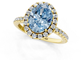 Yellow gold Fancy Blue Oval  Halo Round Diamond Pavé Band Four-Prong Ring_4