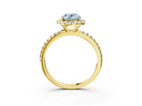 Yellow gold Fancy Blue Oval  Halo Round Diamond Pavé Band Four-Prong Ring_6