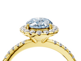 Yellow gold Fancy Blue Oval  Halo Round Diamond Pavé Band Four-Prong Ring_7