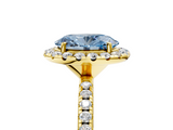 Yellow gold Fancy Blue Oval  Halo Round Diamond Pavé Band Four-Prong Ring_8