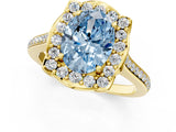 Yellow gold Fancy Blue Oval  Halo Round Diamond Pave Band with Four-Prong Setting_40