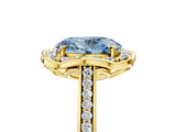 Yellow gold Fancy Blue Oval  Halo Round Diamond Pave Band with Four-Prong Setting_44