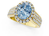 Yellow gold Fancy Blue Oval  Halo Round Diamond Pave Band with Prong Setting 2