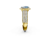 Yellow gold Fancy Blue Oval  Halo Round Diamond Pave Band with Prong Setting 3