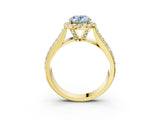 Yellow gold Fancy Blue Oval  Halo Round Diamond Pave Band with Prong Setting 4