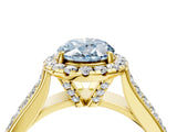 Yellow gold Fancy Blue Oval  Halo Round Diamond Pave Band with Prong Setting 5