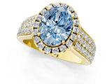 Yellow gold Fancy Blue Oval  Halo Round Diamond Pave Band with Prong Setting_13