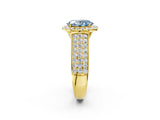 Yellow gold Fancy Blue Oval  Halo Round Diamond Pave Band with Prong Setting_14