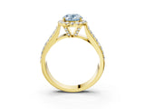 Yellow gold Fancy Blue Oval  Halo Round Diamond Pave Band with Prong Setting_15