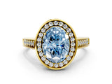 Yellow gold Fancy Blue Oval  Halo Solitaire Diamond Ring with Pave Band and Bezel Setting_49