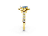 Yellow gold Fancy Blue Oval  Halo Solitaire Diamond Ring with Pave Band and Bezel Setting_51